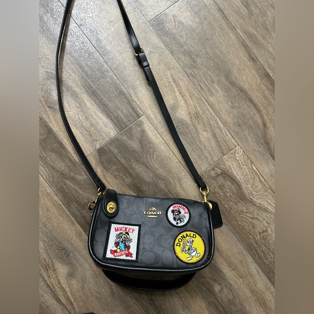 Coach Gray Crossbody Bag with Cartoon Patches